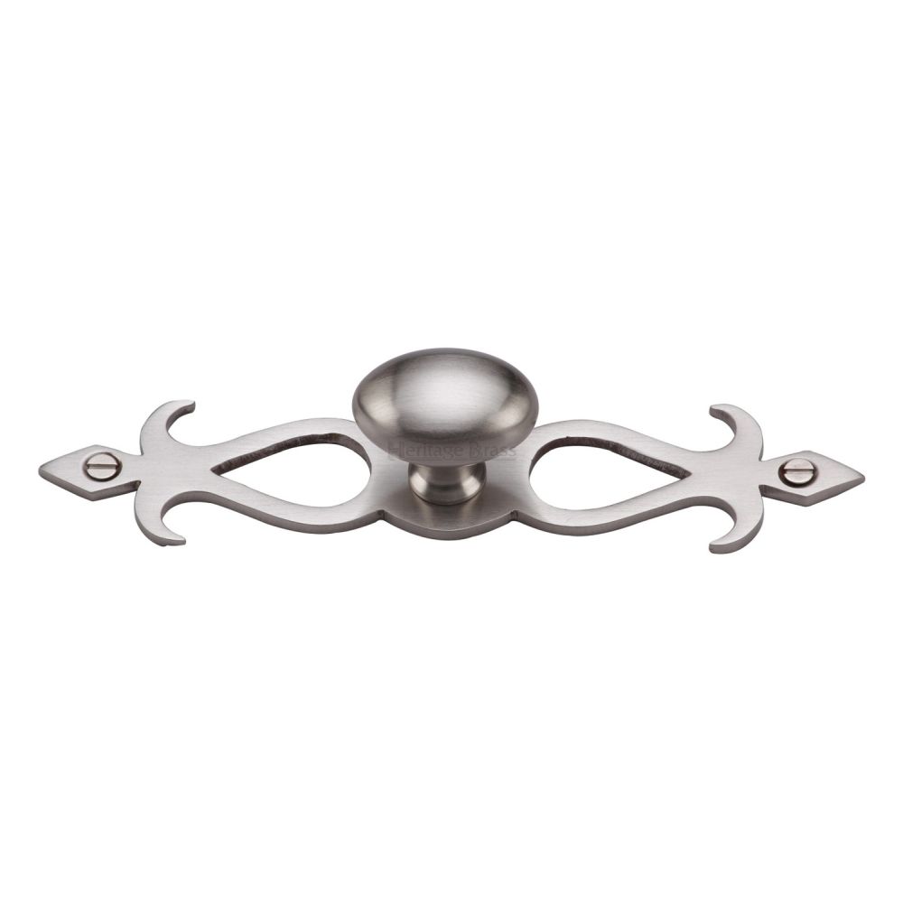 This is an image of a Heritage Brass - Cabinet Knob Oval/Backplate Design 32mm Satin Nickel Finish, c3072-32-sn that is available to order from T.H Wiggans Ironmongery in Kendal.
