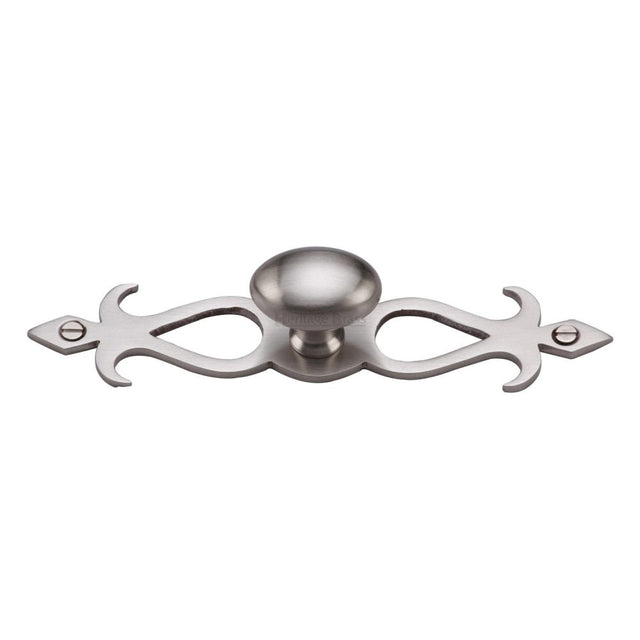 This is an image of a Heritage Brass - Cabinet Knob Oval/Backplate Design 32mm Satin Nickel Finish, c3072-32-sn that is available to order from T.H Wiggans Ironmongery in Kendal.