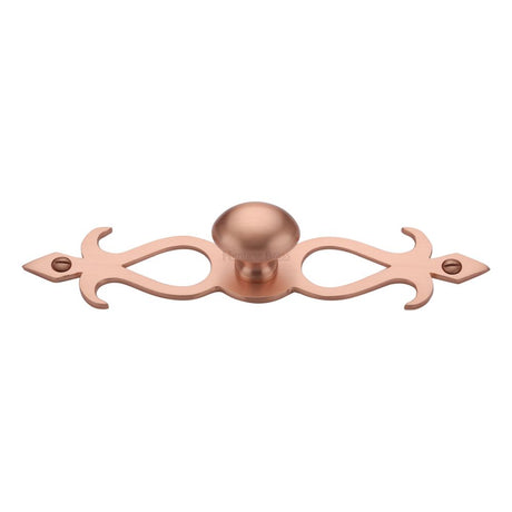 This is an image of a Heritage Brass - Cabinet Knob Oval/Backplate Design 32mm Satin Rose Gold Finish, c3072-32-srg that is available to order from T.H Wiggans Ironmongery in Kendal.