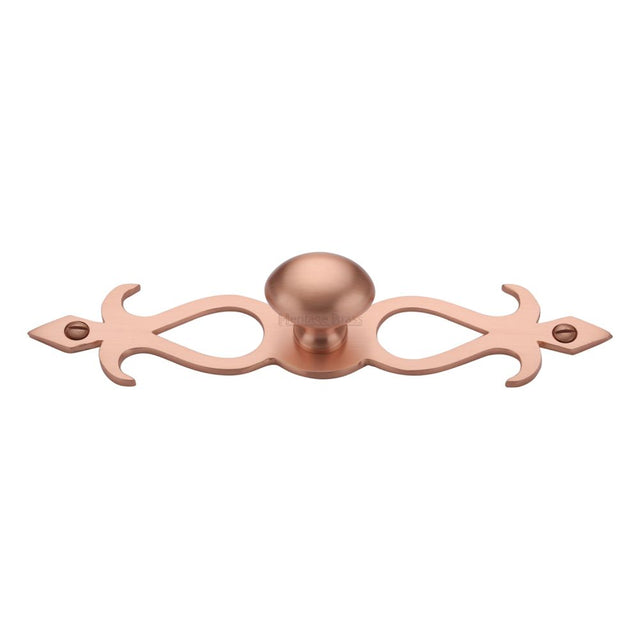 This is an image of a Heritage Brass - Cabinet Knob Oval/Backplate Design 32mm Satin Rose Gold Finish, c3072-32-srg that is available to order from T.H Wiggans Ironmongery in Kendal.