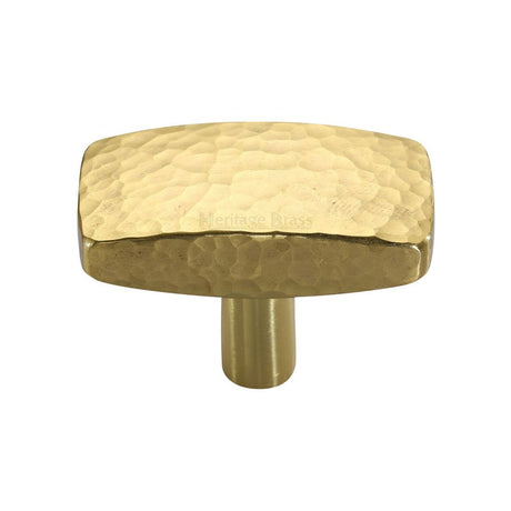 This is an image of a Heritage Brass - Cabinet Knob Rectangular Hammered Design 41mm Polished Brass Finish, c3386-41-pb that is available to order from T.H Wiggans Ironmongery in Kendal.
