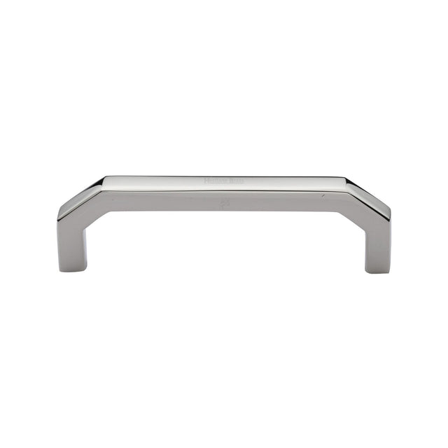 This is an image of a Heritage Brass - Cabinet Pull Hex Angular Design 101mm CTC Polished Nickel Finish, c3465-101-pnf that is available to order from T.H Wiggans Ironmongery in Kendal.