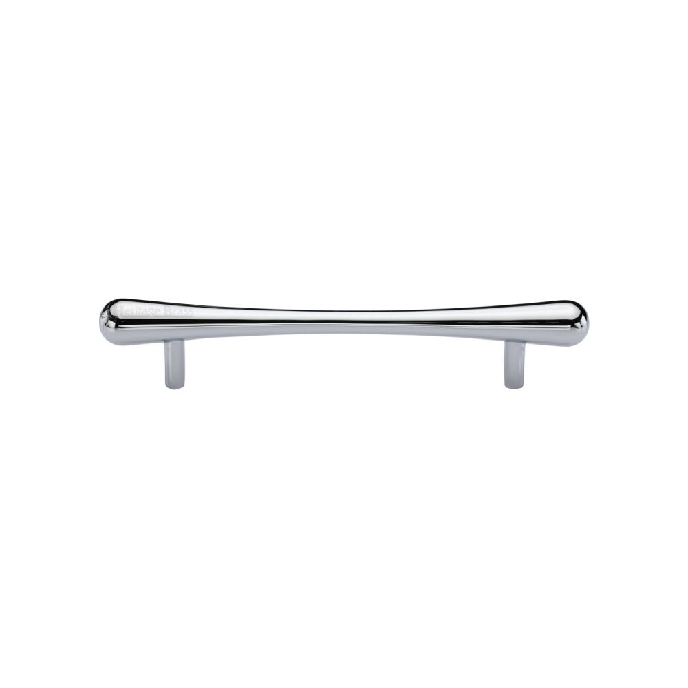 This is an image of a Heritage Brass - Cabinet Pull T-Bar Raindrop Design 128mm CTC Polished Chrome Finish, c3570-128-pc that is available to order from T.H Wiggans Ironmongery in Kendal.
