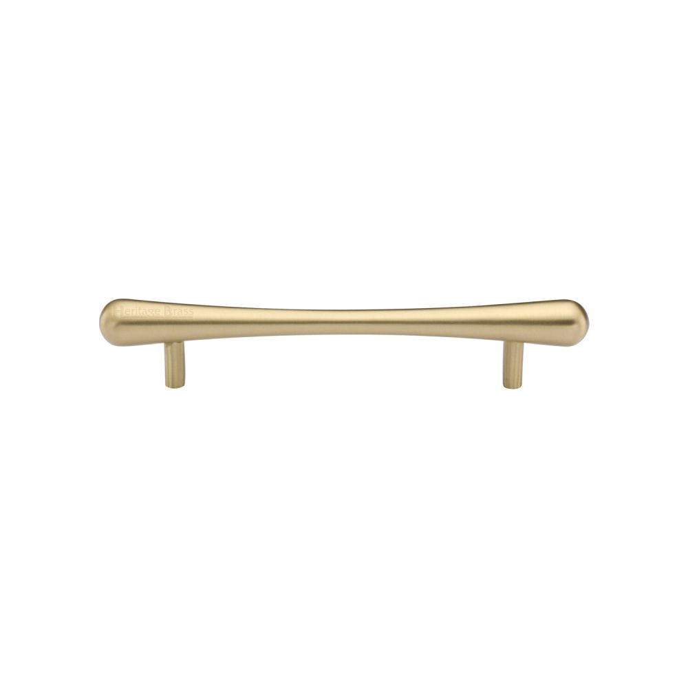 This is an image of a Heritage Brass - Cabinet Pull T-Bar Raindrop Design 128mm CTC Satin Brass Finish, c3570-128-sb that is available to order from T.H Wiggans Ironmongery in Kendal.