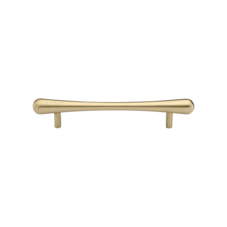 This is an image of a Heritage Brass - Cabinet Pull T-Bar Raindrop Design 128mm CTC Satin Brass Finish, c3570-128-sb that is available to order from T.H Wiggans Ironmongery in Kendal.