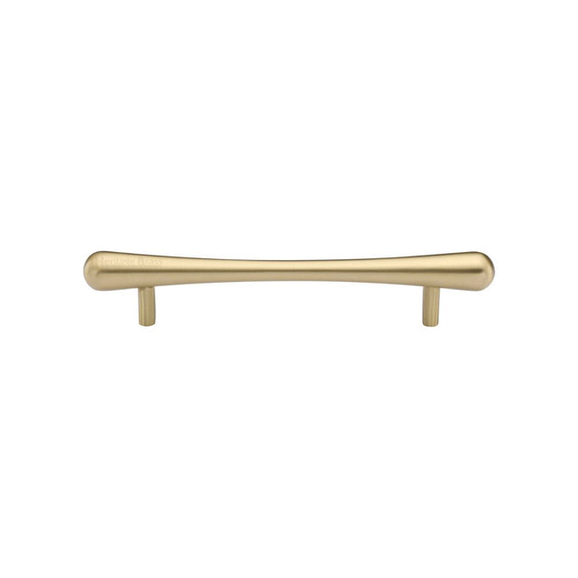 This is an image of a Heritage Brass - Cabinet Pull T-Bar Raindrop Design 128mm CTC Satin Brass Finish, c3570-128-sb that is available to order from T.H Wiggans Ironmongery in Kendal.