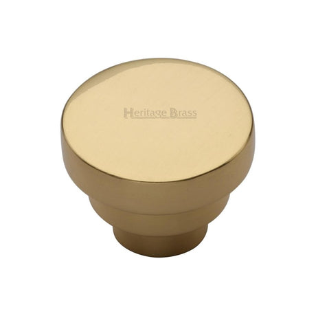 This is an image of a Heritage Brass - Cabinet Knob Round Stepped Design 32mm Polished Brass Finish, c3624-32-pb that is available to order from T.H Wiggans Ironmongery in Kendal.