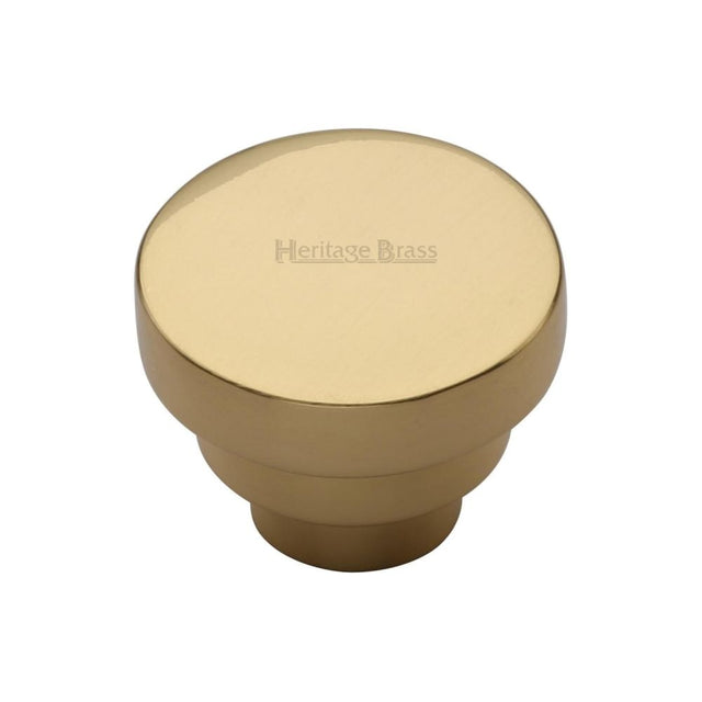 This is an image of a Heritage Brass - Cabinet Knob Round Stepped Design 32mm Polished Brass Finish, c3624-32-pb that is available to order from T.H Wiggans Ironmongery in Kendal.