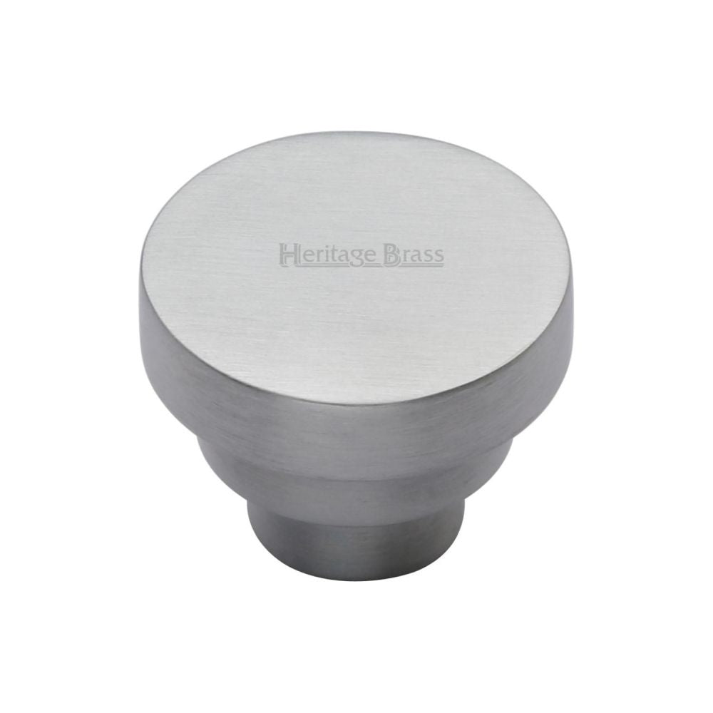 This is an image of a Heritage Brass - Cabinet Knob Round Stepped Design 32mm Satin Chrome Finish, c3624-32-sc that is available to order from T.H Wiggans Ironmongery in Kendal.