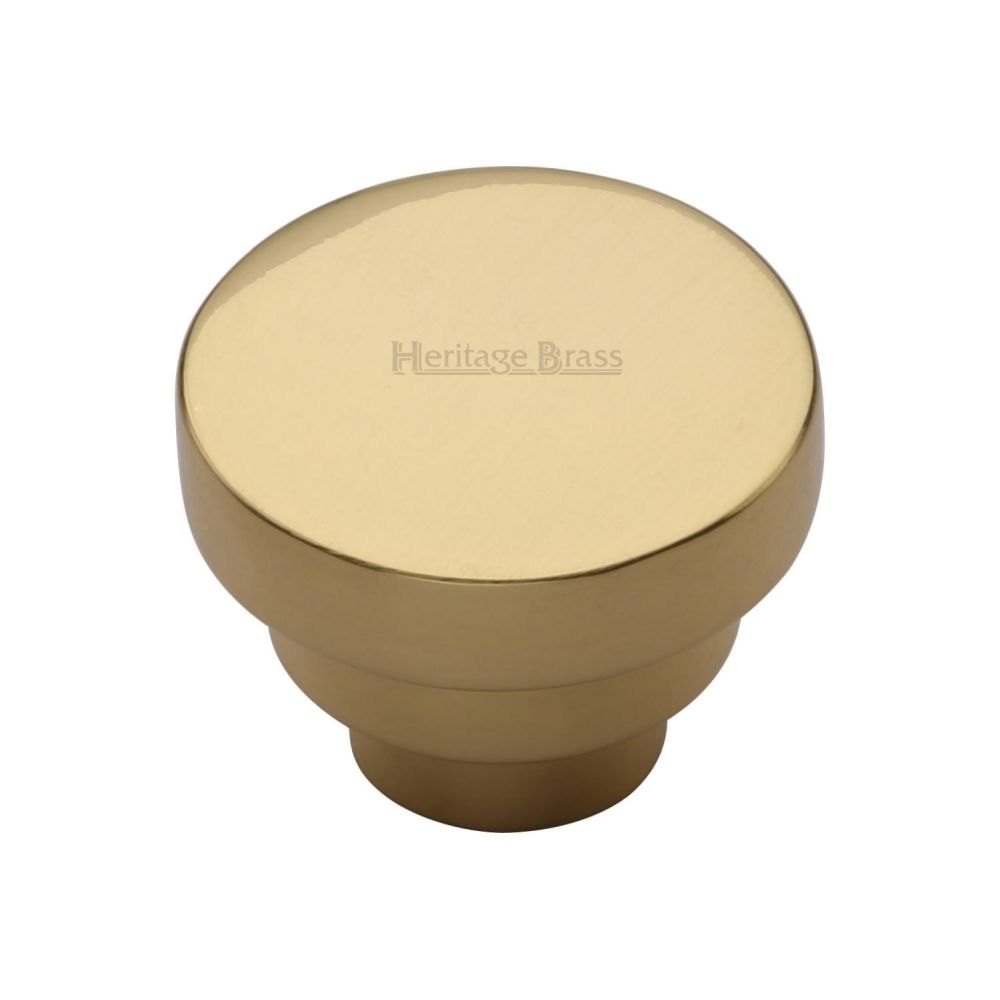 This is an image of a Heritage Brass - Cabinet Knob Round Stepped Design 38mm Polished Brass Finish, c3624-38-pb that is available to order from T.H Wiggans Ironmongery in Kendal.