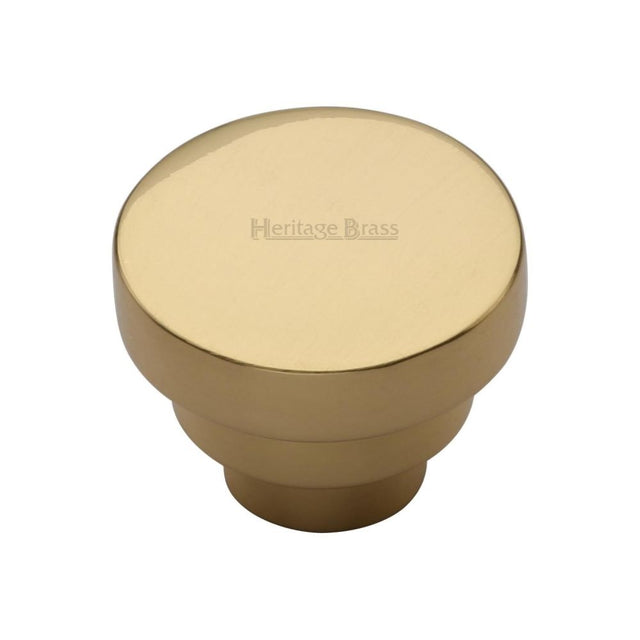 This is an image of a Heritage Brass - Cabinet Knob Round Stepped Design 38mm Polished Brass Finish, c3624-38-pb that is available to order from T.H Wiggans Ironmongery in Kendal.