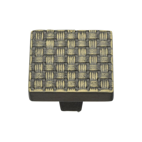 This is an image of a Heritage Brass - Cabinet Knob Square Weave Design 32mm Aged Brass Finish, c3631-32-ab that is available to order from T.H Wiggans Ironmongery in Kendal.
