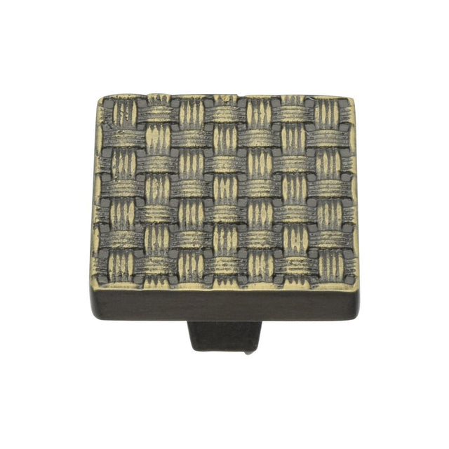This is an image of a Heritage Brass - Cabinet Knob Square Weave Design 32mm Aged Brass Finish, c3631-32-ab that is available to order from T.H Wiggans Ironmongery in Kendal.