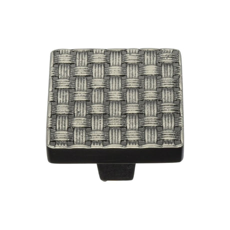 This is an image of a Heritage Brass - Cabinet Knob Square Weave Design 32mm Aged Nickel Finish, c3631-32-an that is available to order from T.H Wiggans Ironmongery in Kendal.