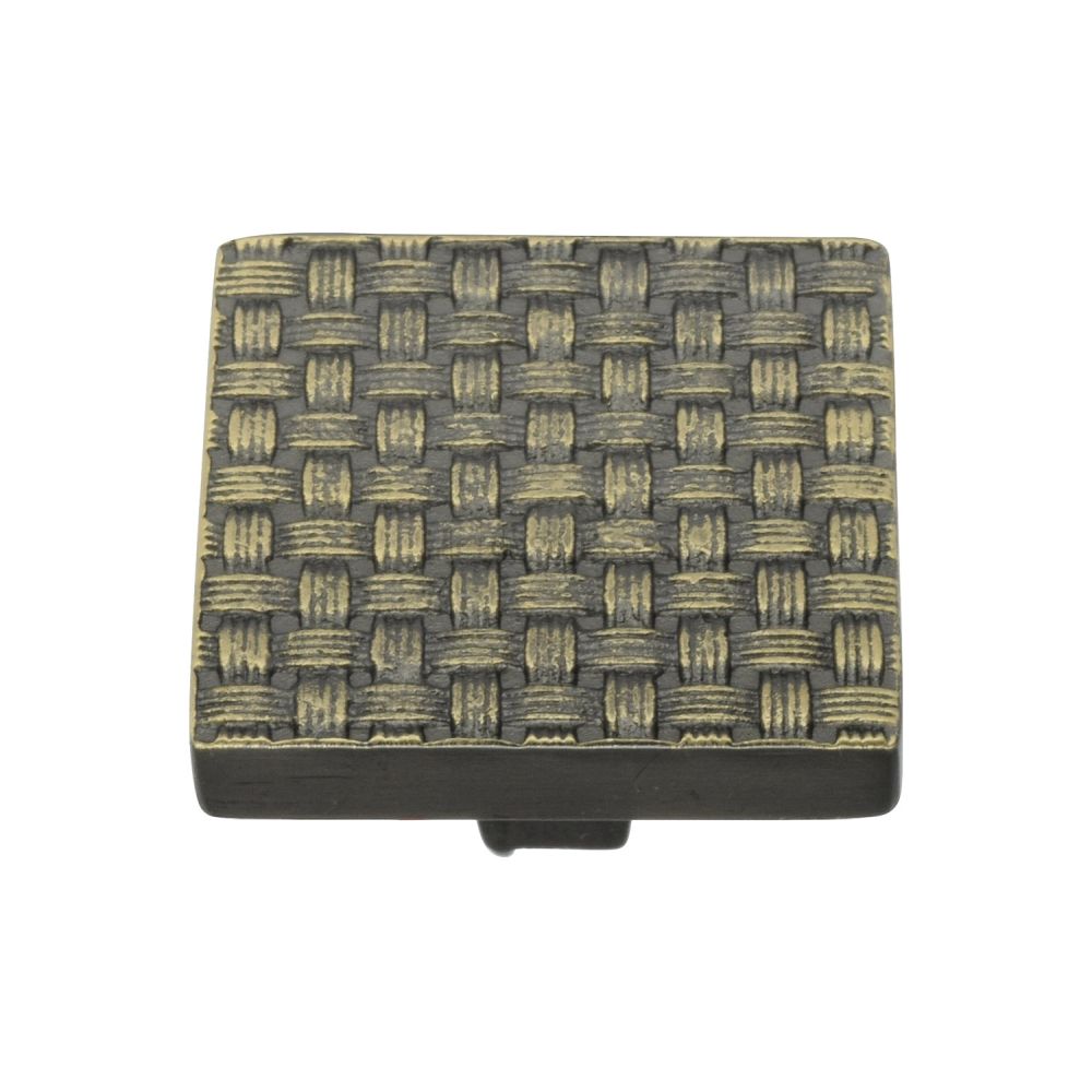 This is an image of a Heritage Brass - Cabinet Knob Square Weave Design 38mm Aged Brass Finish, c3631-38-ab that is available to order from T.H Wiggans Ironmongery in Kendal.