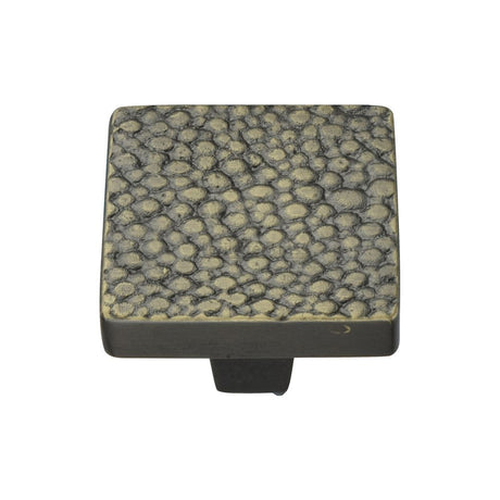 This is an image of a Heritage Brass - Cabinet Knob Square Stingray Design 32mm Aged Brass Finish, c3653-32-ab that is available to order from T.H Wiggans Ironmongery in Kendal.