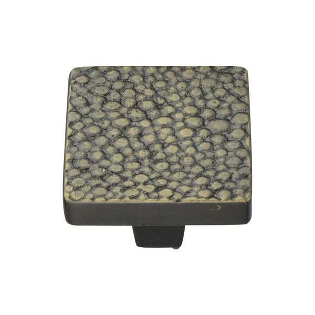 This is an image of a Heritage Brass - Cabinet Knob Square Stingray Design 32mm Aged Brass Finish, c3653-32-ab that is available to order from T.H Wiggans Ironmongery in Kendal.