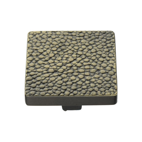 This is an image of a Heritage Brass - Cabinet Knob Square Stingray Design 38mm Aged Brass Finish, c3653-38-ab that is available to order from T.H Wiggans Ironmongery in Kendal.