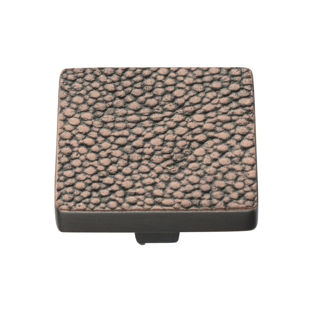 This is an image of a Heritage Brass - Cabinet Knob Square Stingray Design 38mm Aged Copper Finish, c3653-38-ac that is available to order from T.H Wiggans Ironmongery in Kendal.