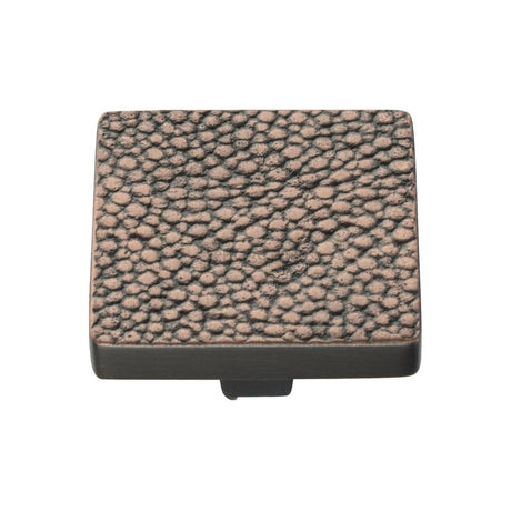 This is an image of a Heritage Brass - Cabinet Knob Square Stingray Design 38mm Aged Copper Finish, c3653-38-ac that is available to order from T.H Wiggans Ironmongery in Kendal.