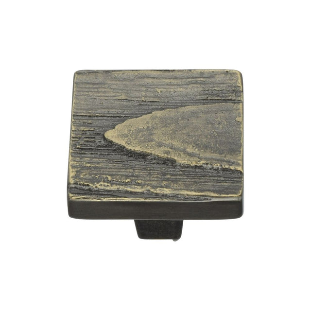 This is an image of a Heritage Brass - Cabinet Knob Square Pine Design 32mm Aged Brass Finish, c3664-32-ab that is available to order from T.H Wiggans Ironmongery in Kendal.