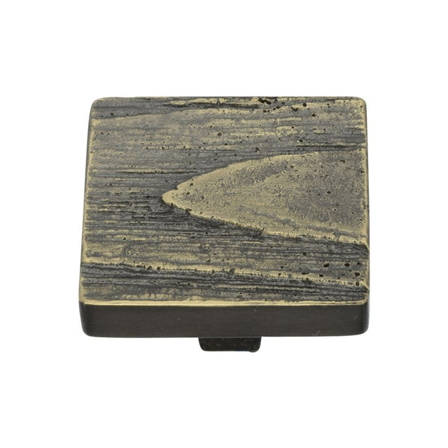 This is an image of a Heritage Brass - Cabinet Knob Square Pine Design 38mm Aged Brass Finish, c3664-38-ab that is available to order from T.H Wiggans Ironmongery in Kendal.