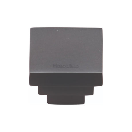 This is an image of a Heritage Brass - Cabinet Knob Square Stepped Design 32mm Matt Black Finish, c3672-32-bkmt that is available to order from T.H Wiggans Ironmongery in Kendal.