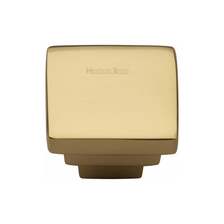 This is an image of a Heritage Brass - Cabinet Knob Square Stepped Design 32mm Polished Brass Finish, c3672-32-pb that is available to order from T.H Wiggans Ironmongery in Kendal.