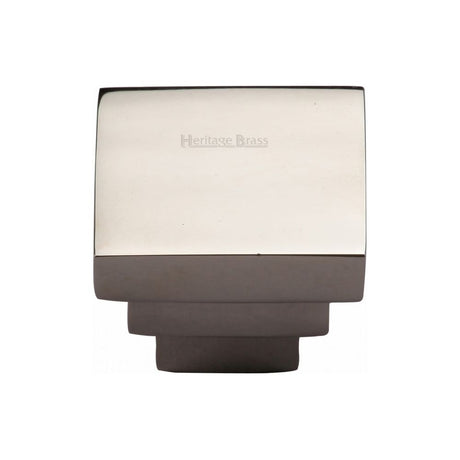 This is an image of a Heritage Brass - Cabinet Knob Square Stepped Design 32mm Polished Nickel Finish, c3672-32-pnf that is available to order from T.H Wiggans Ironmongery in Kendal.