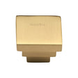 This is an image of a Heritage Brass - Cabinet Knob Square Stepped Design 32mm Satin Brass Finish, c3672-32-sb that is available to order from T.H Wiggans Ironmongery in Kendal.