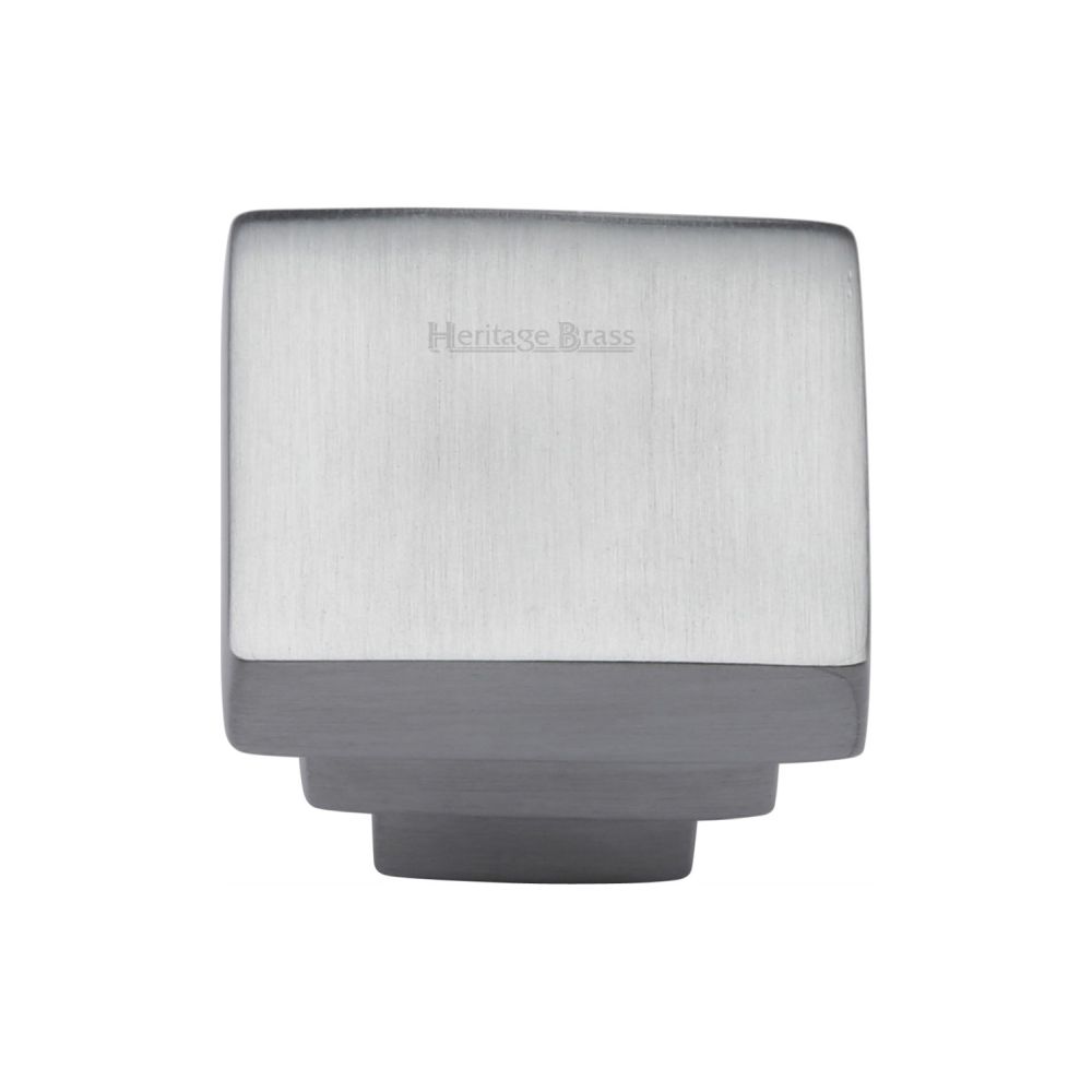 This is an image of a Heritage Brass - Cabinet Knob Square Stepped Design 32mm Satin Chrome Finish, c3672-32-sc that is available to order from T.H Wiggans Ironmongery in Kendal.