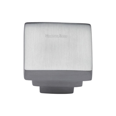 This is an image of a Heritage Brass - Cabinet Knob Square Stepped Design 32mm Satin Chrome Finish, c3672-32-sc that is available to order from T.H Wiggans Ironmongery in Kendal.