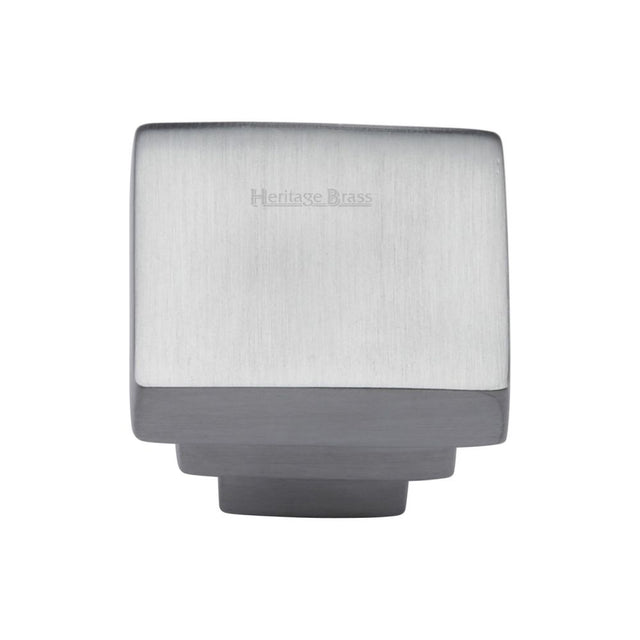 This is an image of a Heritage Brass - Cabinet Knob Square Stepped Design 32mm Satin Chrome Finish, c3672-32-sc that is available to order from T.H Wiggans Ironmongery in Kendal.
