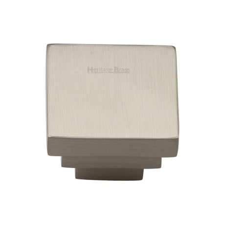 This is an image of a Heritage Brass - Cabinet Knob Square Stepped Design 32mm Satin Nickel Finish, c3672-32-sn that is available to order from T.H Wiggans Ironmongery in Kendal.
