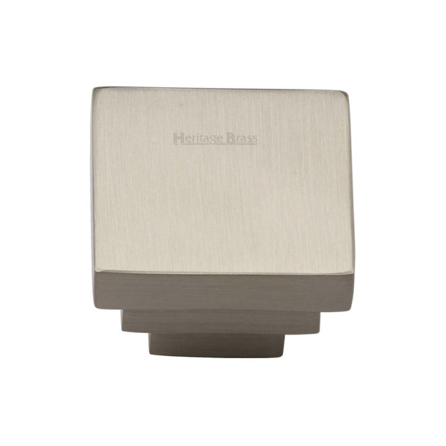 This is an image of a Heritage Brass - Cabinet Knob Square Stepped Design 32mm Satin Nickel Finish, c3672-32-sn that is available to order from T.H Wiggans Ironmongery in Kendal.