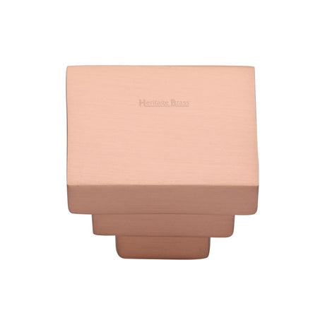 This is an image of a Heritage Brass - Cabinet Knob Square Stepped Design 32mm Satin Rose Gold Finish, c3672-32-srg that is available to order from T.H Wiggans Ironmongery in Kendal.