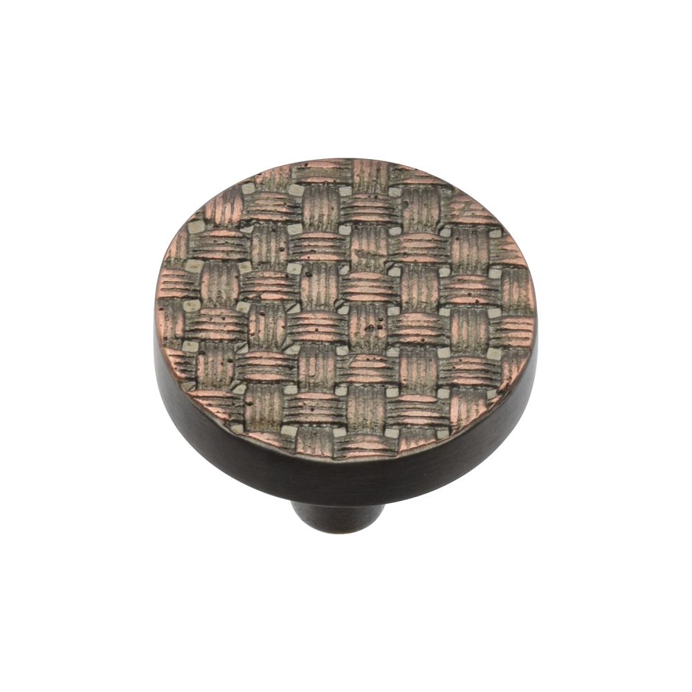 This is an image of a Heritage Brass - Cabinet Knob Round Weave Design 32mm Aged Copper Finish, c3675-32-ac that is available to order from T.H Wiggans Ironmongery in Kendal.