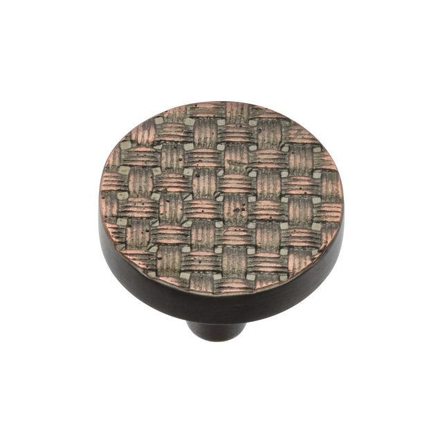 This is an image of a Heritage Brass - Cabinet Knob Round Weave Design 32mm Aged Copper Finish, c3675-32-ac that is available to order from T.H Wiggans Ironmongery in Kendal.