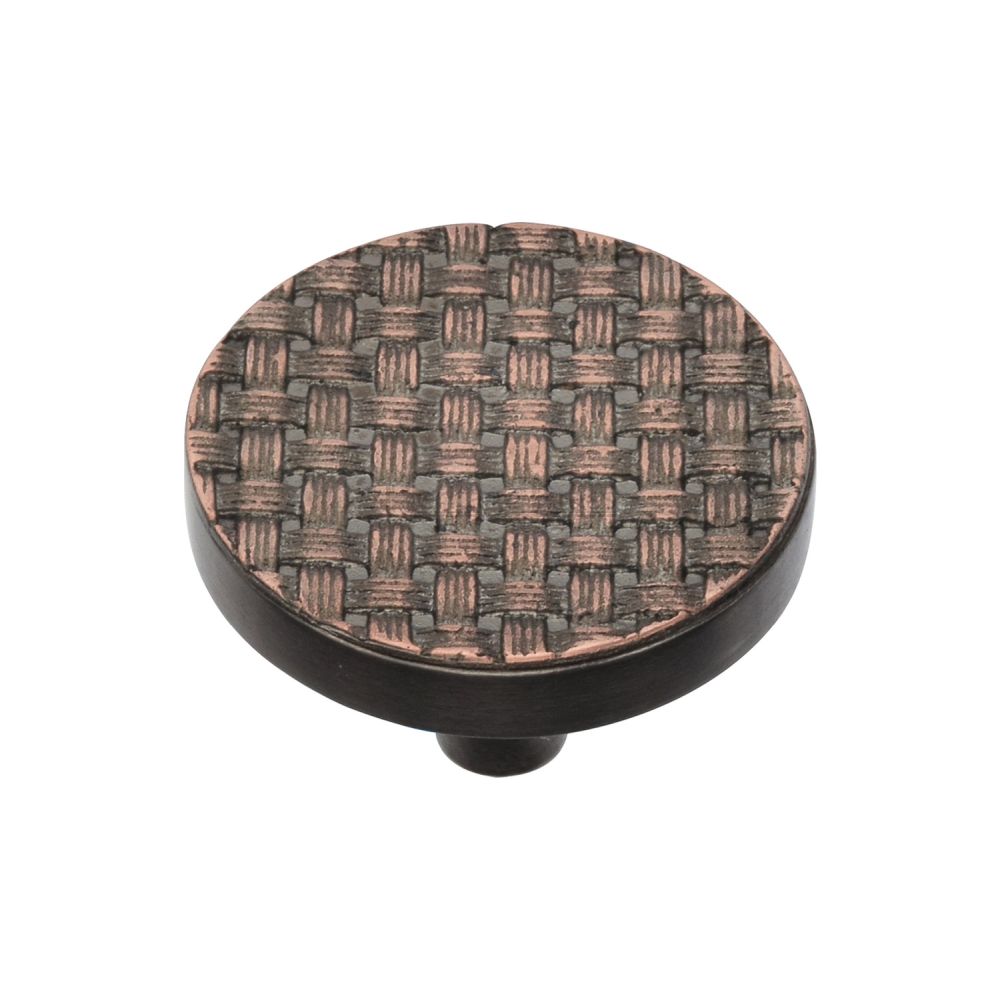 This is an image of a Heritage Brass - Cabinet Knob Round Weave Design 38mm Aged Copper Finish, c3675-38-ac that is available to order from T.H Wiggans Ironmongery in Kendal.