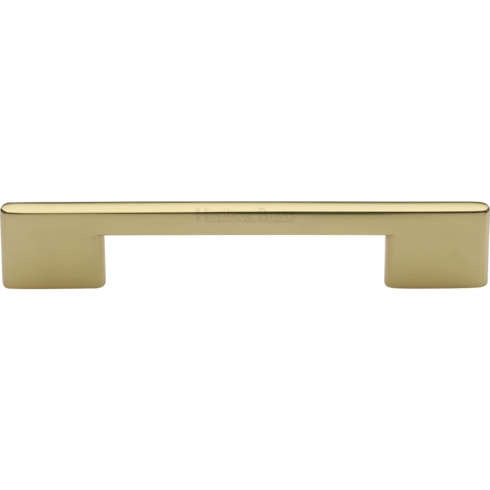 This is an image of a Heritage Brass - Cabinet Pull Slim Metro Design 128mm CTC Polished Brass Finish, c3681-128-pb that is available to order from T.H Wiggans Ironmongery in Kendal.