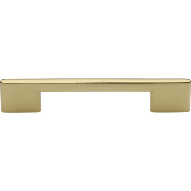 This is an image of a Heritage Brass - Cabinet Pull Slim Metro Design 128mm CTC Polished Brass Finish, c3681-128-pb that is available to order from T.H Wiggans Ironmongery in Kendal.