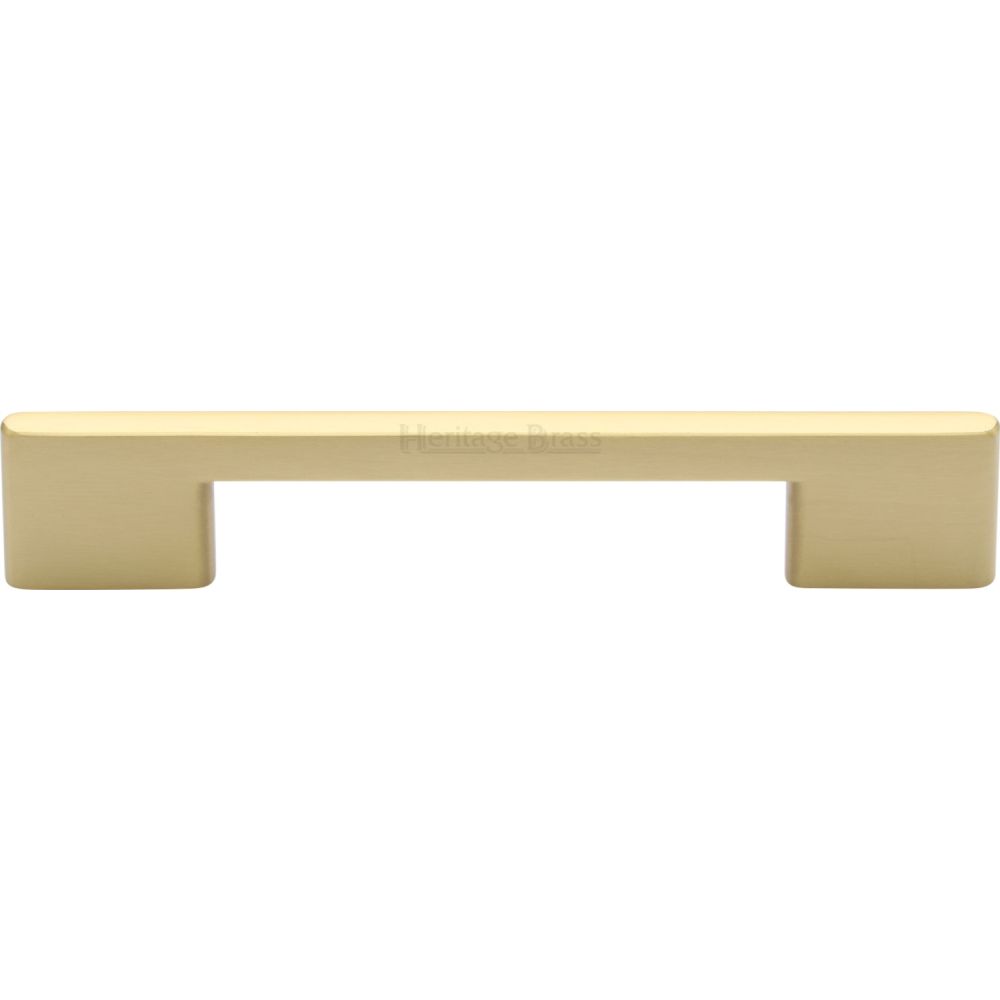 This is an image of a Heritage Brass - Cabinet Pull Slim Metro Design 128mm CTC Satin Brass Finish, c3681-128-sb that is available to order from T.H Wiggans Ironmongery in Kendal.