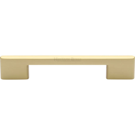 This is an image of a Heritage Brass - Cabinet Pull Slim Metro Design 128mm CTC Satin Brass Finish, c3681-128-sb that is available to order from T.H Wiggans Ironmongery in Kendal.