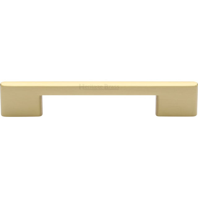 This is an image of a Heritage Brass - Cabinet Pull Slim Metro Design 128mm CTC Satin Brass Finish, c3681-128-sb that is available to order from T.H Wiggans Ironmongery in Kendal.