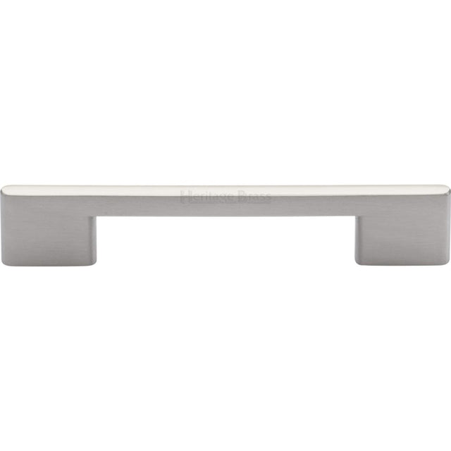 This is an image of a Heritage Brass - Cabinet Pull Slim Metro Design 128mm CTC Satin Nickel Finish, c3681-128-sn that is available to order from T.H Wiggans Ironmongery in Kendal.