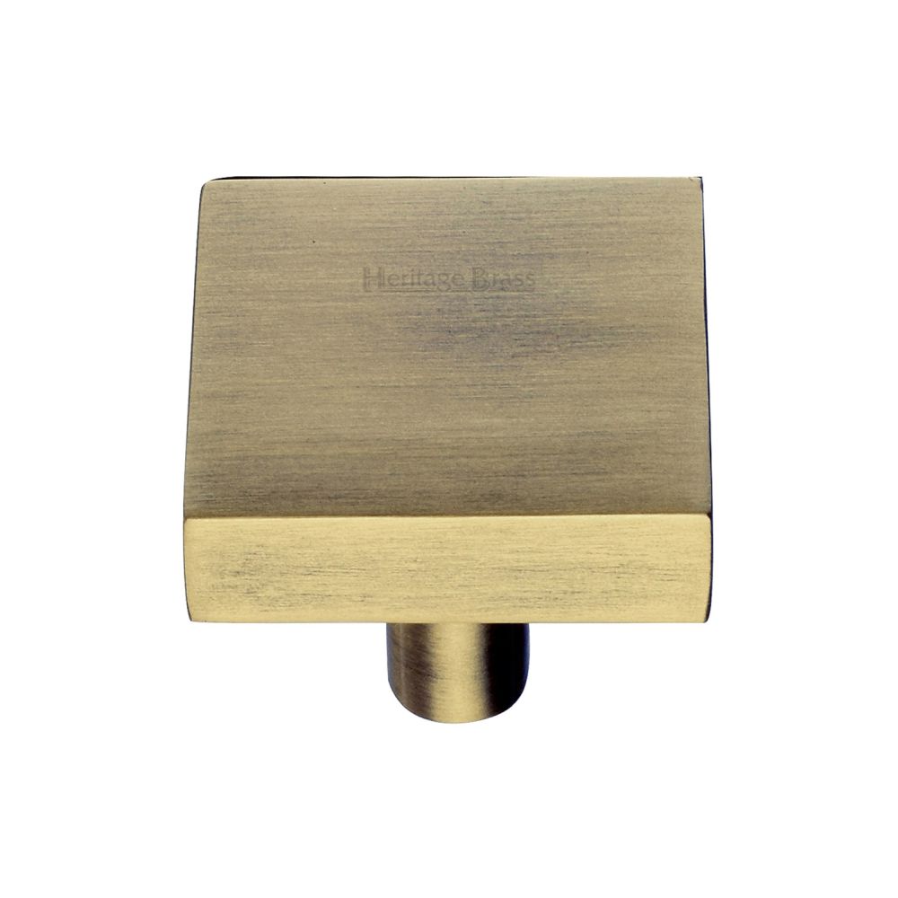 This is an image of a Heritage Brass - Cabinet Knob Square Design 32mm Antique Brass Finish, c3685-32-at that is available to order from T.H Wiggans Ironmongery in Kendal.