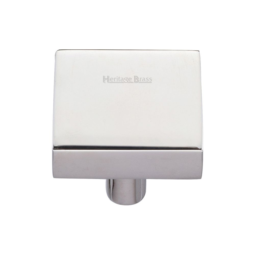 This is an image of a Heritage Brass - Cabinet Knob Square Design 32mm Polished Nickel Finish, c3685-32-pnf that is available to order from T.H Wiggans Ironmongery in Kendal.