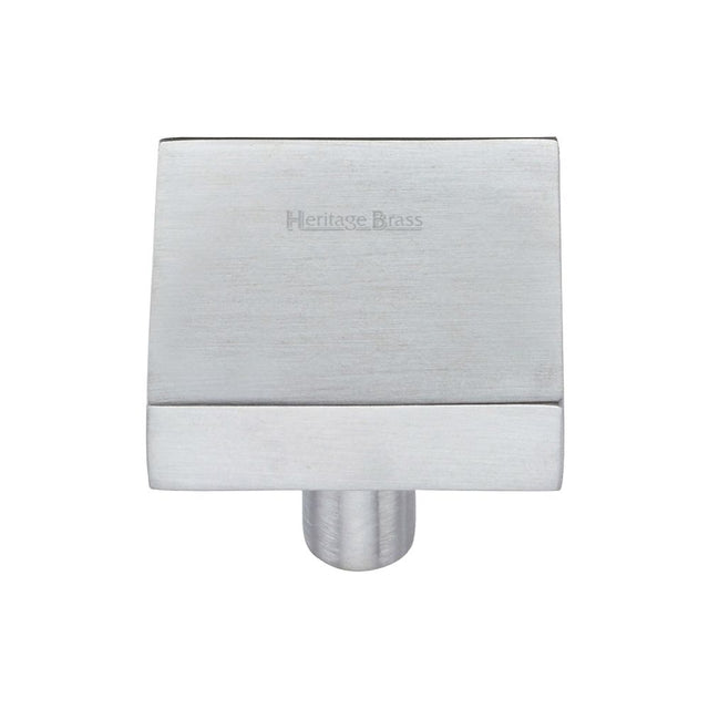 This is an image of a Heritage Brass - Cabinet Knob Square Design 32mm Satin Chrome Finish, c3685-32-sc that is available to order from T.H Wiggans Ironmongery in Kendal.