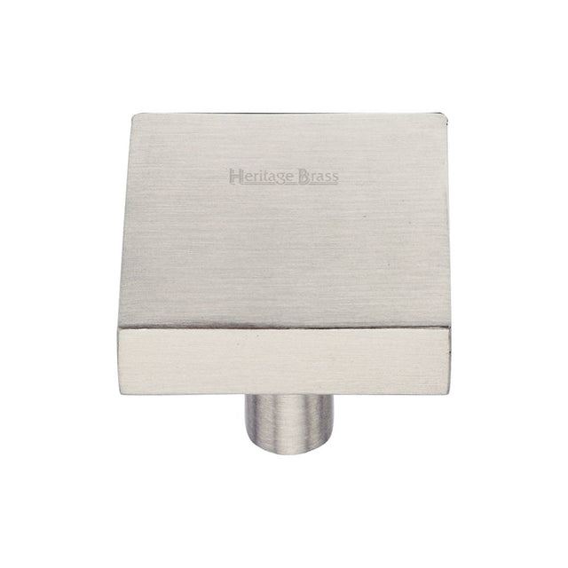 This is an image of a Heritage Brass - Cabinet Knob Square Design 32mm Satin Nickel Finish, c3685-32-sn that is available to order from T.H Wiggans Ironmongery in Kendal.