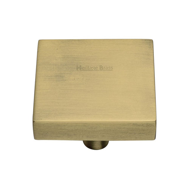 This is an image of a Heritage Brass - Cabinet Knob Square Design 38mm Antique Brass Finish, c3685-38-at that is available to order from T.H Wiggans Ironmongery in Kendal.